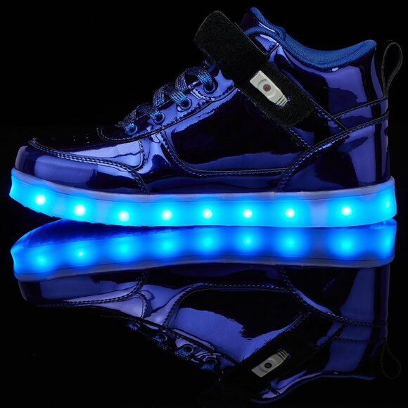 ⚡Unisex Blue High Top USB Charging Light Up Shoes Sports LED Dancing Sneakers - Picture 3 of 7